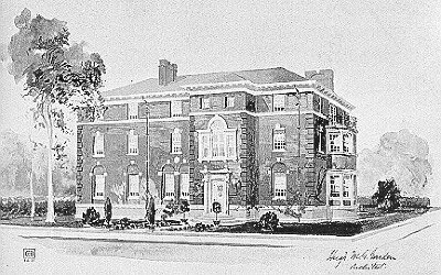 Presentation rendering, front perspective view
W. S. Hale residence
Hugh M. G. Garden, architect
Chicago, Illinois