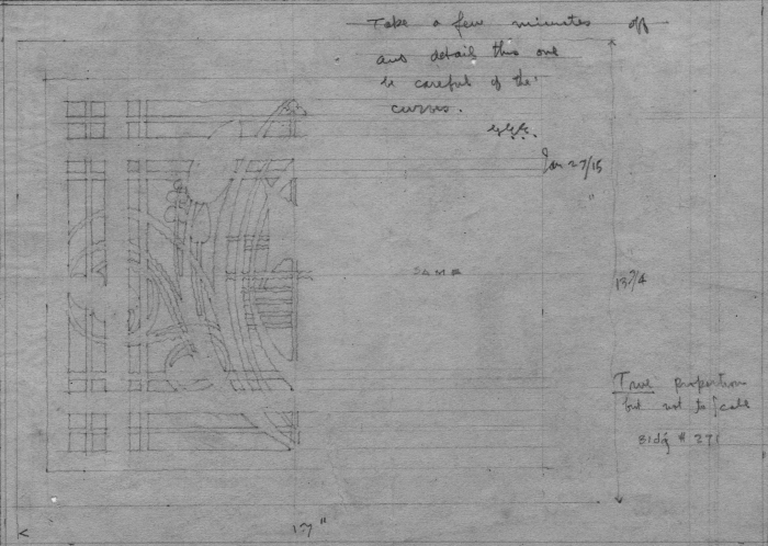 Diagram for sawed wood grille
Design for the Edison Shop, instrument panels
circa 1915