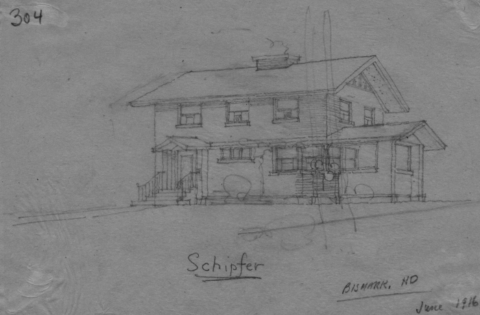 Perspective view
House for L. A. Schipfer, project
circa 1916