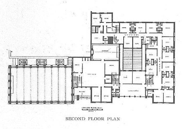 Second floor plan, bank building
City National Bank
Frank Lloyd Wright, architect
Mason City, Iowa