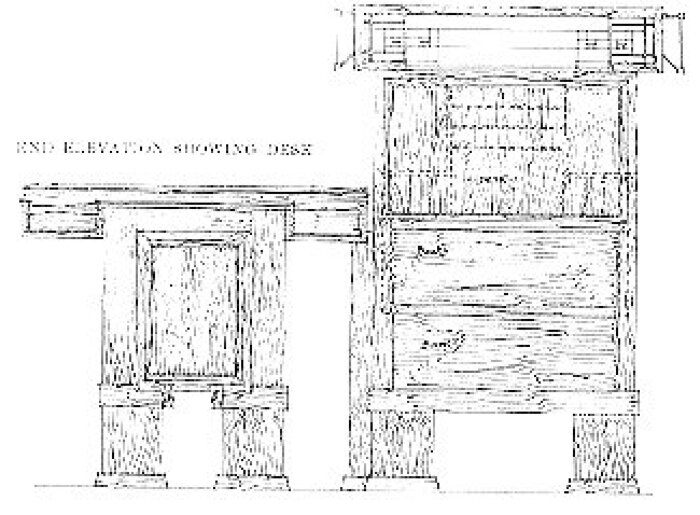 Detail drawing, left elevation of sofa table
House for E. P. Irving
Frank Lloyd Wright, architect
Hermann V. von Holst, architect
Marion Mahony Griffin, associated architect