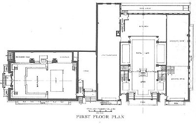 First floor plan, banking building
City National Bank
Frank Lloyd Wright, architect
Mason City, Iowa