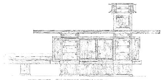 Detail drawing, front elevation of sofa table
House for E. P. Irving
Frank Lloyd Wright, architect
Hermann V. von Holst, architect
Marion Mahony Griffin, associated architect
Decatur, Illinois