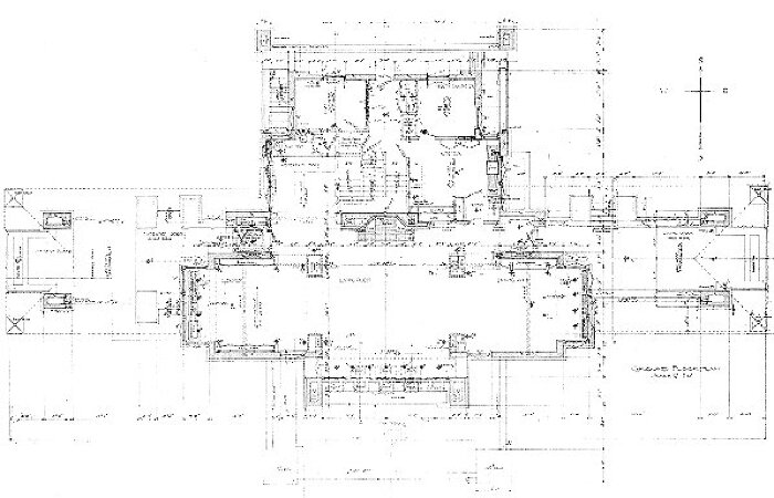 First floor plan
House for E. P. Irving
Frank Lloyd Wright, architect
Hermann V. von Holst, architect
Marion Mahony Griffin, associated architect
Decatur, Illinois