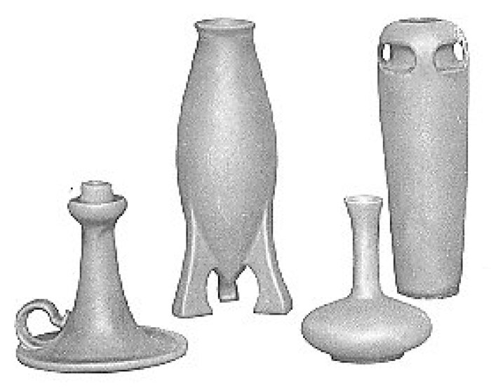 Sample ceramic vases and candlestick
American Terracotta and Ceramic Company
Teco, Illinois