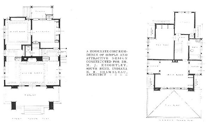 Floor plans
House for M. J. Keightly
N. R. Shambleau, architect
South Bend, Indiana