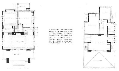 Floor plans
House for M. J. Keightly
N. R. Shambleau, architect
South Bend, Indiana