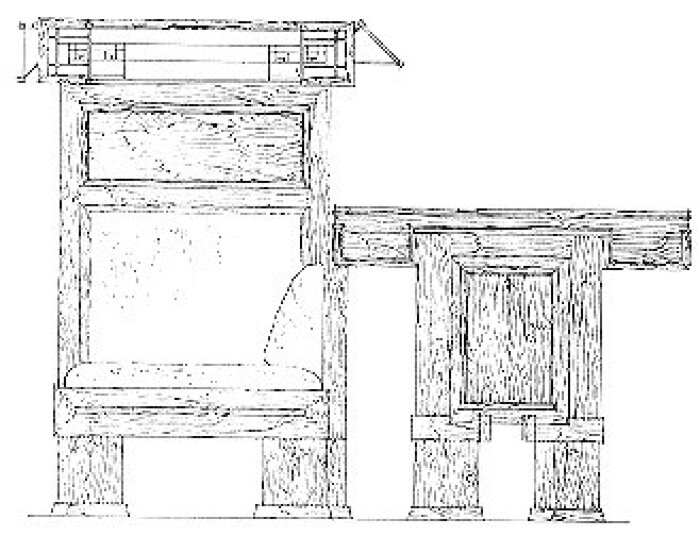 Detail drawing, right elevation of sofa table
House for E. P. Irving
Frank Lloyd Wright, architect
Hermann V. von Holst, architect
Marion Mahony Griffin, associated architect