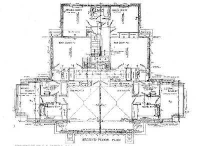 Second floor plan
House for E. P. Irving
Frank Lloyd Wright, architect
Hermann V. von Holst, architect
Marion Mahony Griffin, associated architect
Decatur, Illinois
