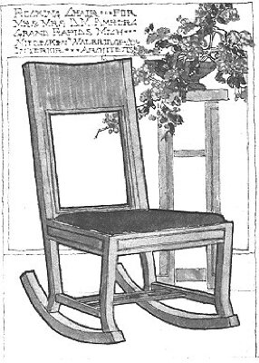 Furniture rendering, rocking chair
House for D. M. Amberg
Hermann V. von Holst, architect
Marion Mahony Griffin, associated architect
Grand Rapids, Michigan
Manufactured by Niedecken and Walbridge