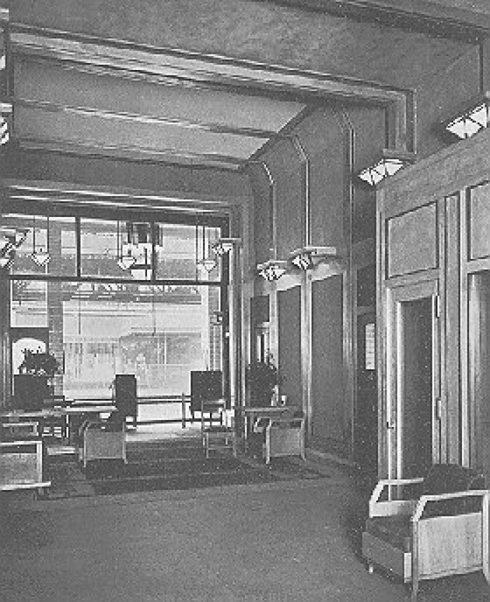 Interior, second floor view toward back of store
Edison Shop
Purcell, Feick, and Elmslie, architects
Furnishings and interior elements manufactured by
Niedecken and Wallbridge
Chicago, Illinois
1912