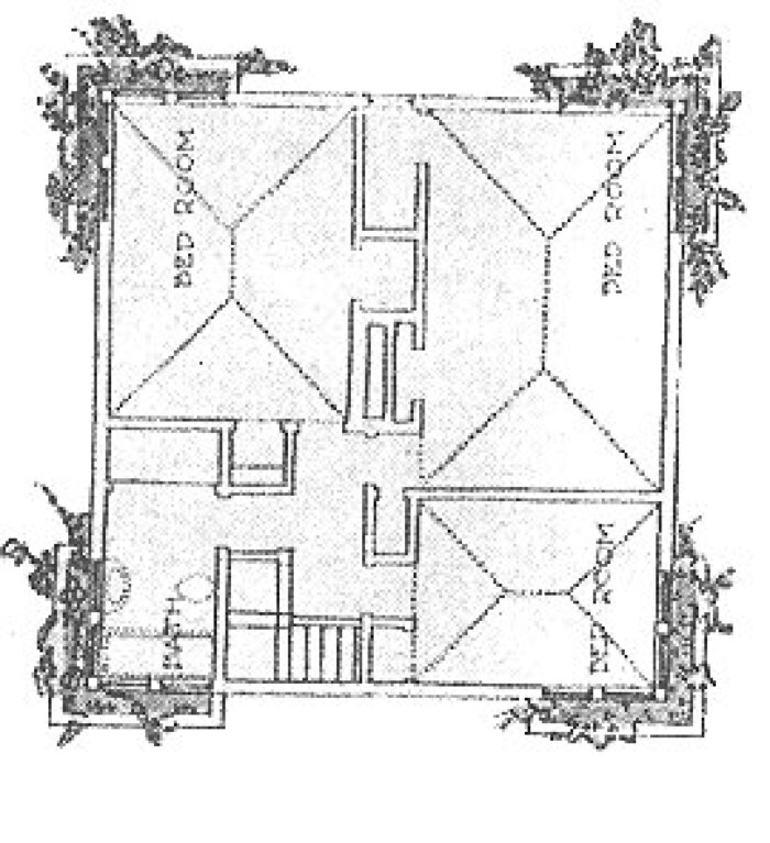 Second floor plan
House for Rule, Rock Glen development
Walter Burley Griffin and Marion Mahony Griffin
Mason City, Iowa