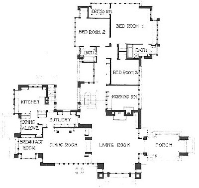 First floor plan
House for D. M. Amberg
Hermann V. von Holst, architect
Marion Mahony Griffin, associated architect
Grand Rapids, Michigan