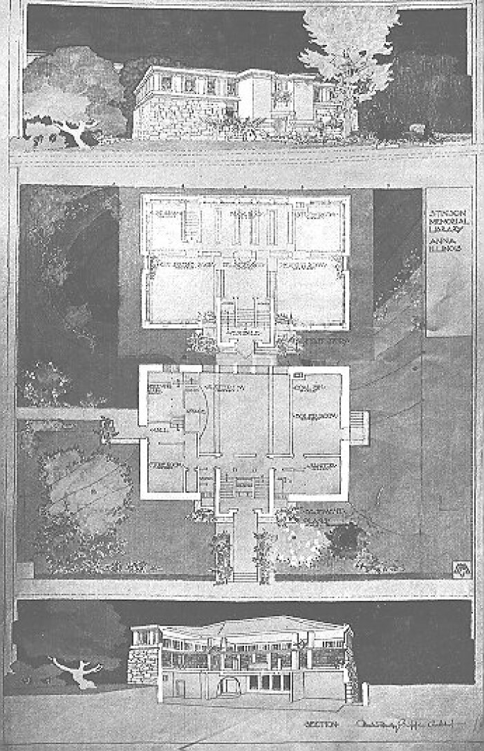 Presentation rendering
Stinson Memorial Library
Walter Burley Griffin and Marion Mahony Griffin,
architects
Anna, Illinois