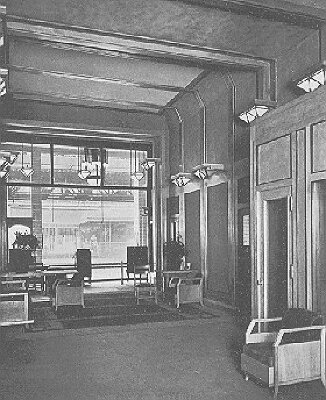 Interior, second floor view toward back of store
Edison Shop
Purcell, Feick, and Elmslie, architects
Furnishings and interior elements manufactured by
Niedecken and Wallbridge
Chicago, Illinois
1912