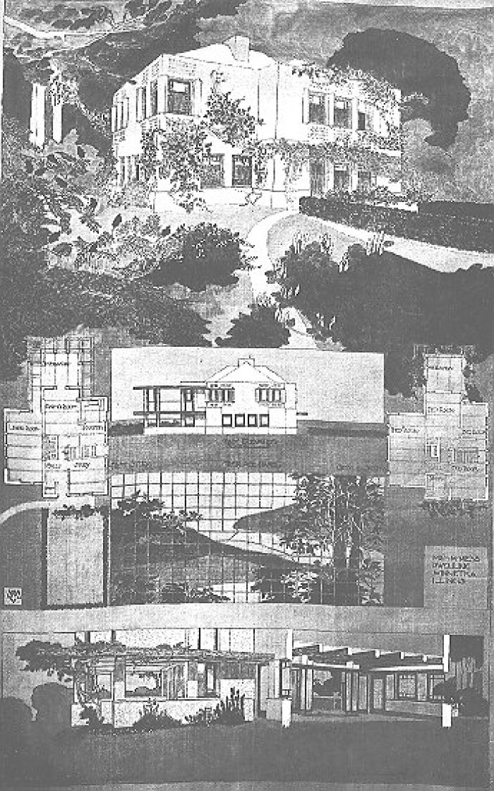 Presentation rendering
House for H. M. Mess
Walter Burley Griffin and Marion Mahony Griffin,
architects
Winnetka, Illinois