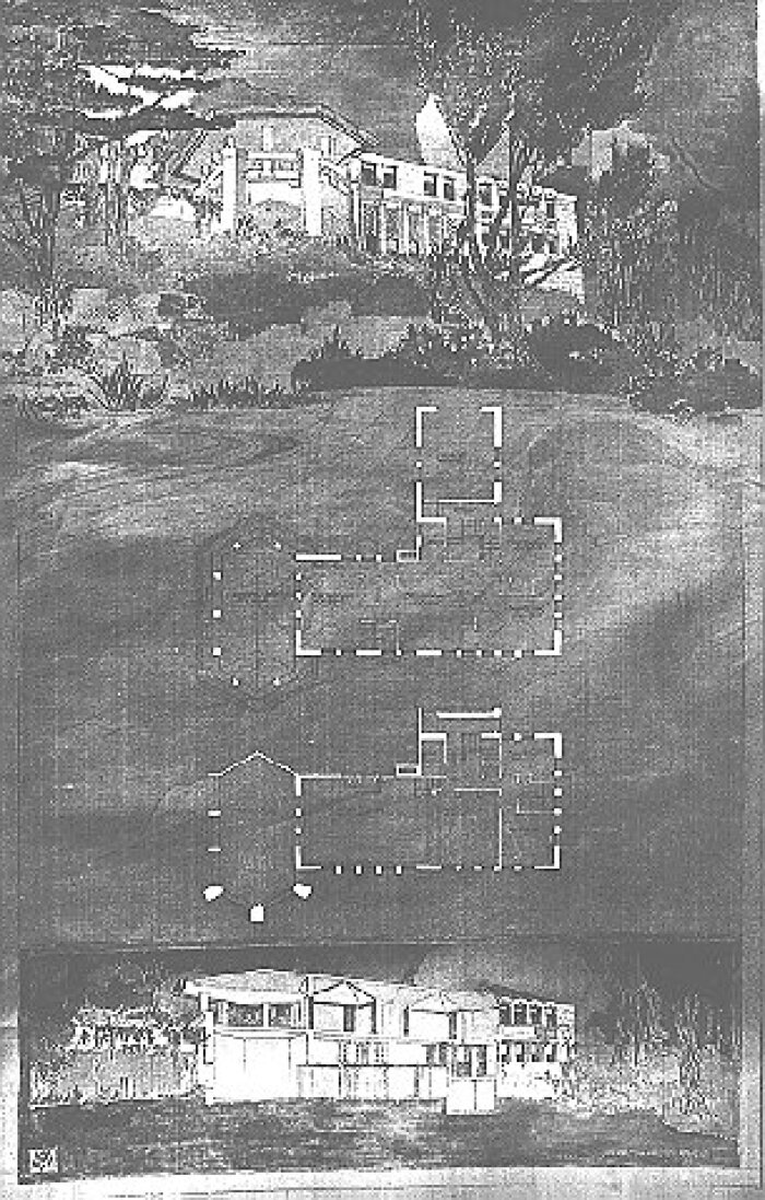 Presentation rendering
House for Holahan, Rock Crest and Rock Glen development
Walter Burley Griffin and Marion Mahony Griffin,
architects
Mason City, Iowa