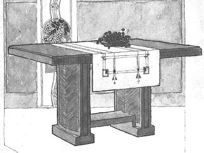 Furniture rendering, library table
House for D. M. Amberg
Hermann V. von Holst, architect
Marion Mahony Griffin, associated architect
Grand Rapids, Michigan
Manufactured by Niedecken and Walbridge
