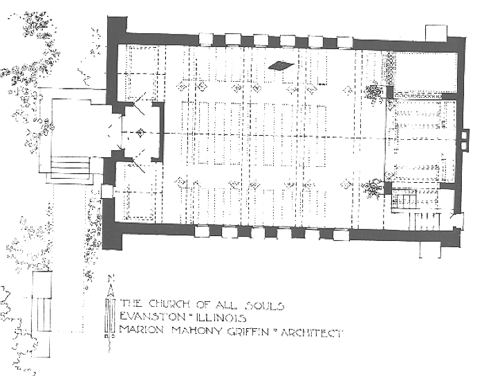 Floor plan
Church of All Souls
Marion Mahony Griffin, architect
Evanston, Illinois