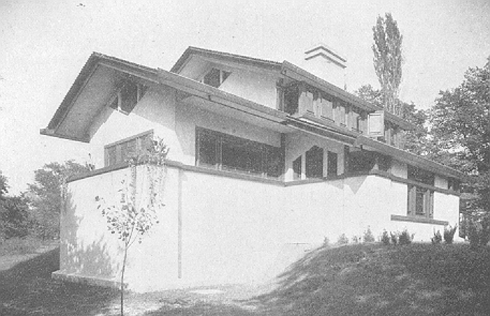 Exterior perspective, side view
House
Walter Burley Griffin and Marion Mahony Griffin
Edwardsvillle, Illinois