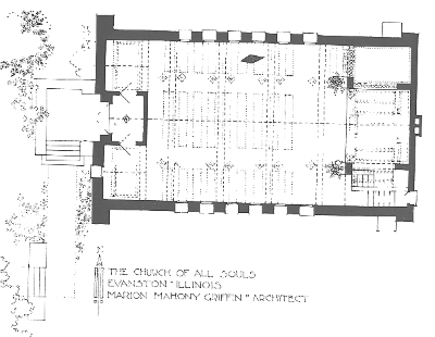 Floor plan
Church of All Souls
Marion Mahony Griffin, architect
Evanston, Illinois