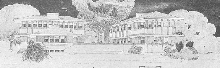 Presentation rendering
House for F. W. and Philip Itte
Walter Burley Griffin and Marion Mahony Griffin,
architects
Chicago, Illinois
1908