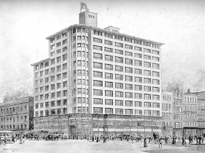 Presentation rendering by Albert Fleury
Schlesinger and Mayer Store Building
Louis H. Sullivan, architect
Chicago, Illinois