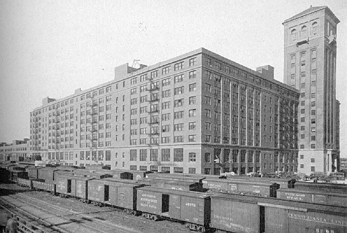 Exterior perspective, view from railyard
Merchandise Building for Sears, Roebuck and Company
Nimmons and Fellows, architect
Chicago, Illinois