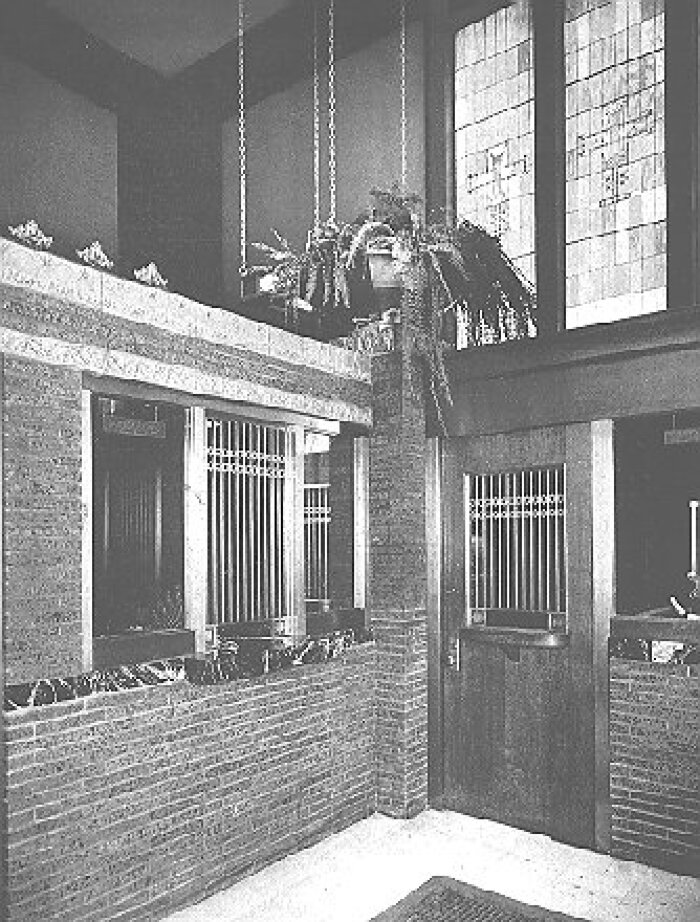 Interior detail, teller enclosure and door
Merchants National Bank
Louis Henri Sullivan, architect
Grinnell, Iowa
