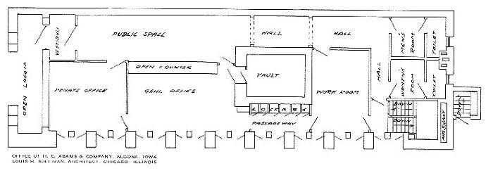 Floor plan
H. C. Adams and Company Building
Louis Henri Sullivan, architect
Algona, Iowa