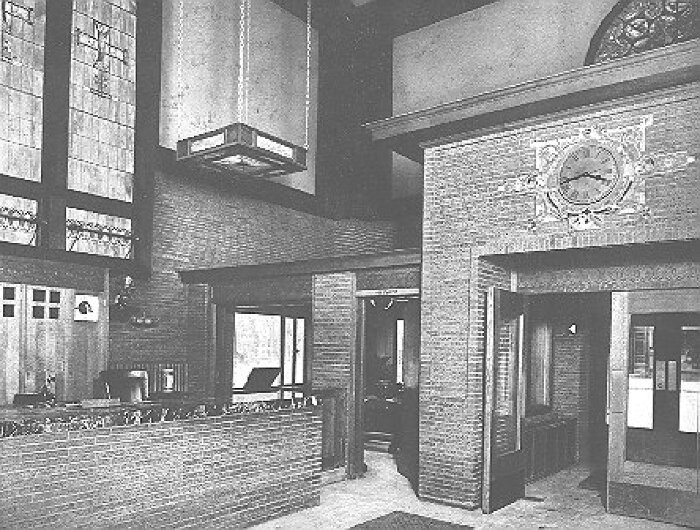 Interior detail, main banking room
Merchants National Bank
Louis Henri Sullivan, architect
Grinnell, Iowa