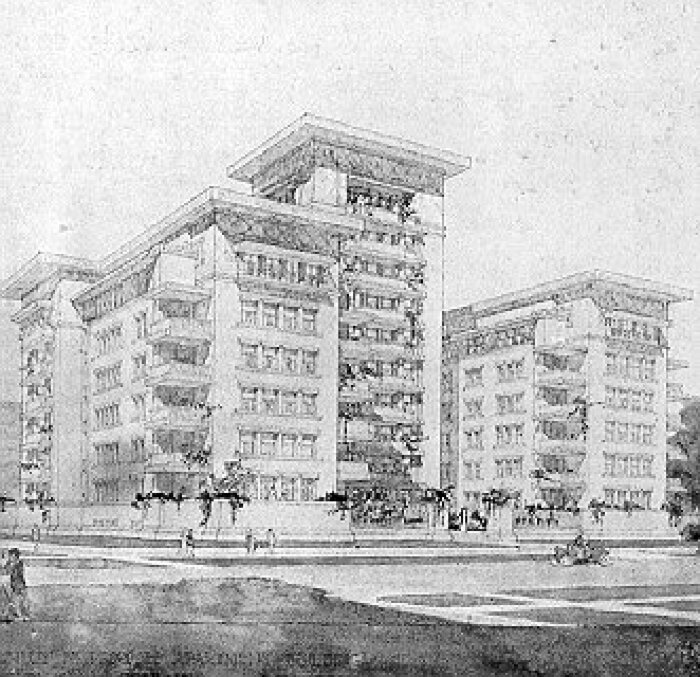 Presentation rendering
Design for Apartment Building
Guenzel and Drummond, architects
Chicago, Illinois