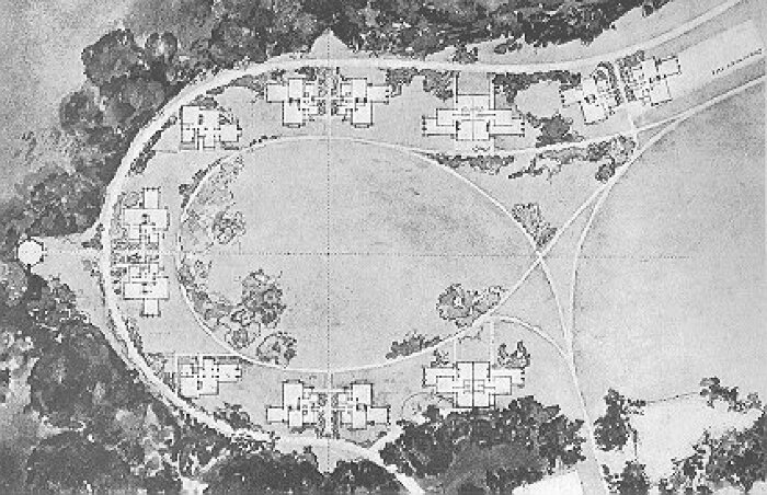 Plat of grounds showing floor plans
Faculty Houses
Lake Forest College
Guenzel and Drummond, architects
Lake Forest, Illinois
